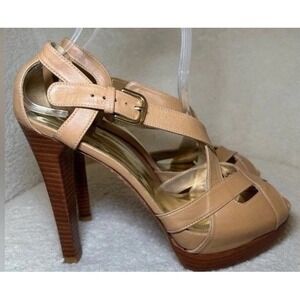 Stuart Weitzman Bandura High Heels 7.5 Leather Strappy Tan Beige Sandals Dance‎